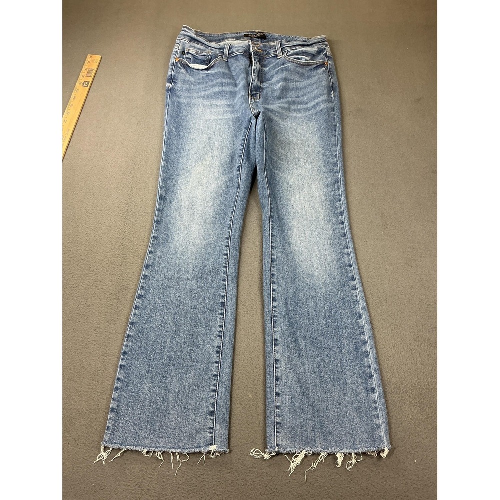 Judy Blue Jeans Juniors 15/32 Blue Medium Wash Mid Rise Wide Leg Frayed Hem